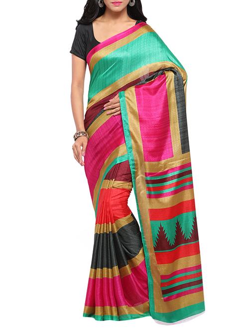Stripes printed saree with blouse - 14427367 - Very Small Image - 1