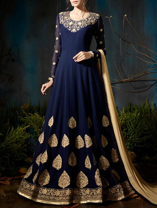 blue georgette semistitched suit - 14427697 - Very Small Image - 1