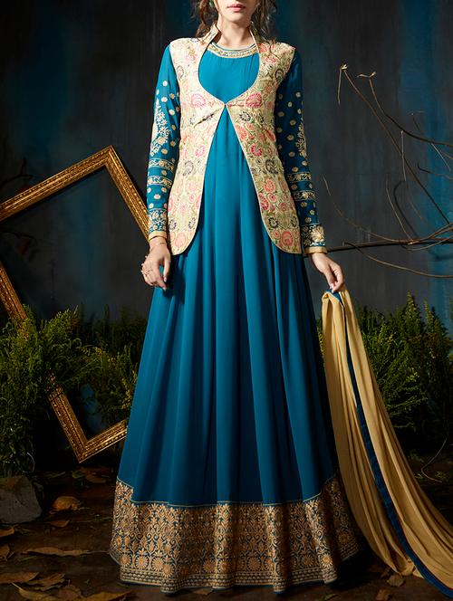 embroidered anarkali suit with jacket - 14427850 - Very Small Image - 1
