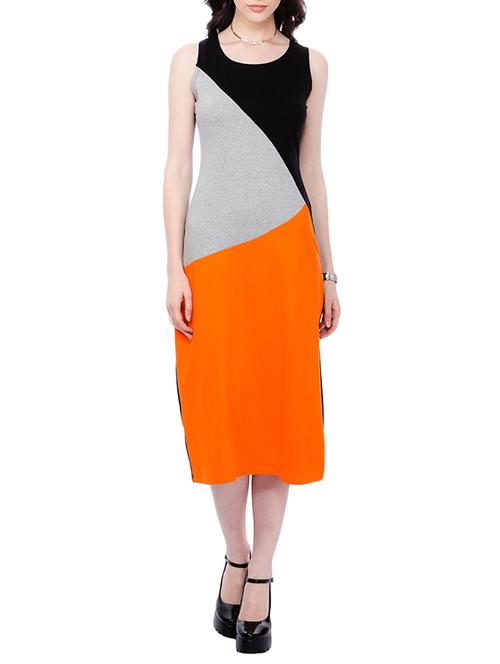 orange cotton lycra pencil dress - 14428027 - Very Small Image - 1