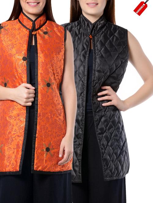 orange printed casual jacket - 14428116 - Very Small Image - 1