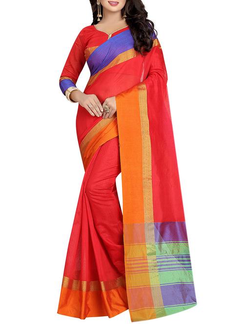 red cotton kanjivaram saree with blouse - 14428892 - Very Small Image - 1