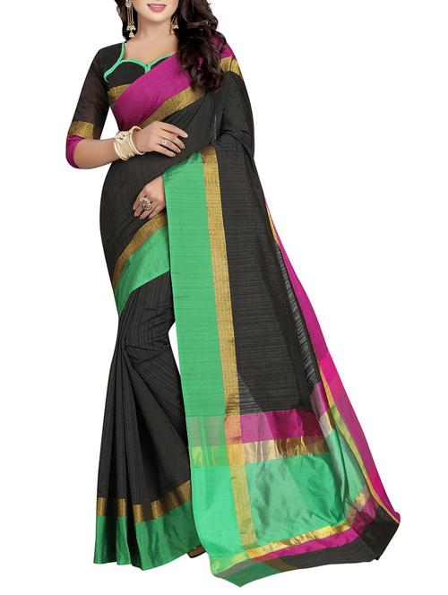 black cotton kanjivaram saree with blouse - 14428896 - Very Small Image - 1