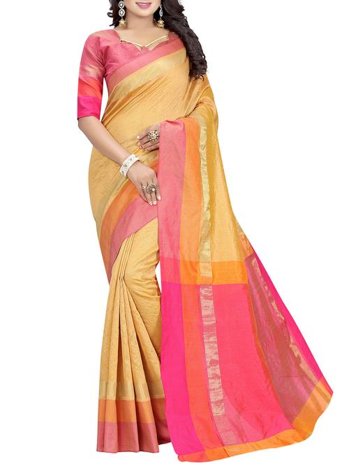orange cotton kanjivaram saree with blouse - 14428904 - Very Small Image - 1