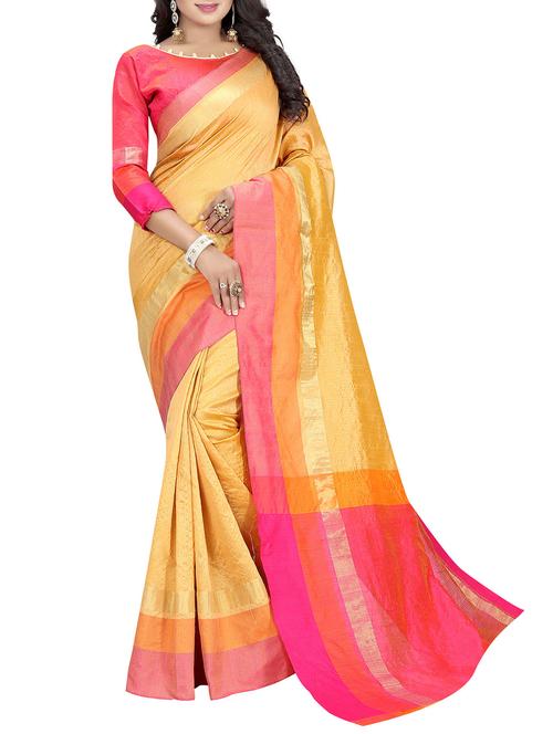 yellow cotton kanjivaram saree with blouse - 14428905 - Very Small Image - 1