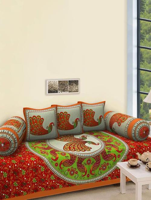 cotton jaipuri printed 6 pieces diwan set - 14429161 - Very Small Image - 1