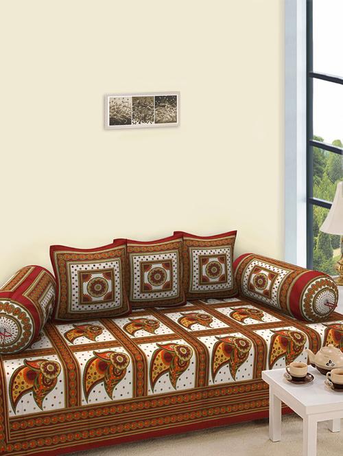 cotton rajasthani printed 6 pieces diwan set - 14429182 - Very Small Image - 1