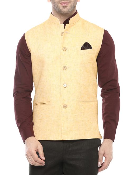 yellow cotton nehru jacket - 14430982 - Very Small Image - 1
