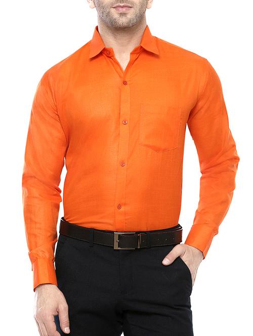 orange solid casual shirt - 14431369 - Very Small Image - 1