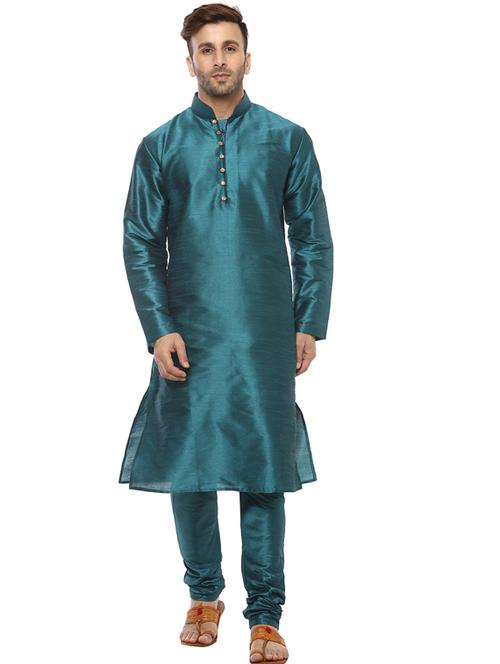 green silk blend kurta payjama set - 14431418 - Very Small Image - 1