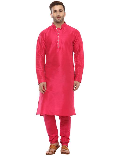 pink silk blend kurta payjama set - 14431419 - Very Small Image - 1