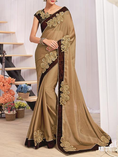 beige bordered saree with blouse - 14431556 - Very Small Image - 1