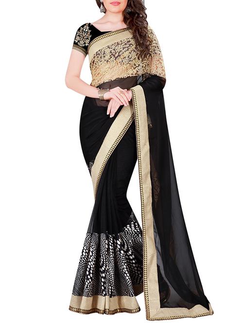 black embroidered saree with blouse - 14431560 - Very Small Image - 1