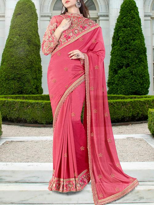 pink silk embroidered saree with blouse - 14431654 - Very Small Image - 1