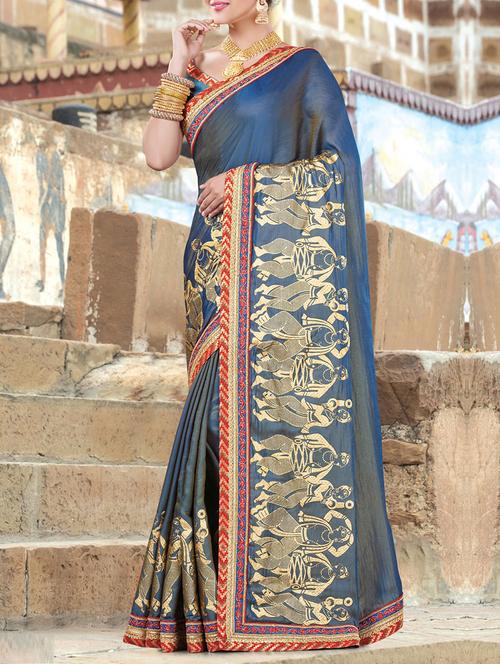 blue foil printed saree with blouse - 14431680 - Very Small Image - 1