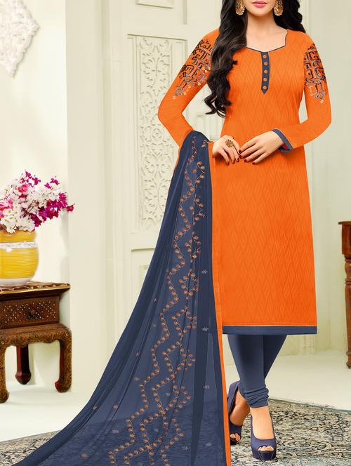 orange churidaar suit dress material - 14432630 - Very Small Image - 1