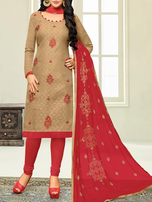 beige churidaar suit dress material - 14432631 - Very Small Image - 1