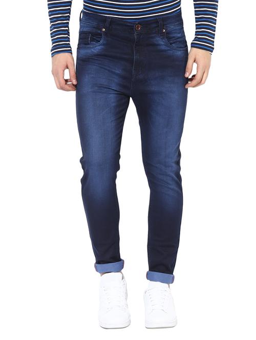dark blue cotton blend washed jeans - 14433197 - Very Small Image - 1