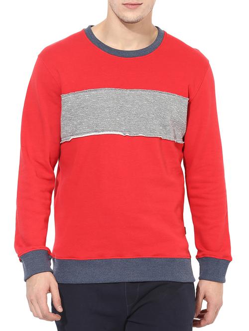 red cotton color block sweatshirt - 14433232 - Very Small Image - 1