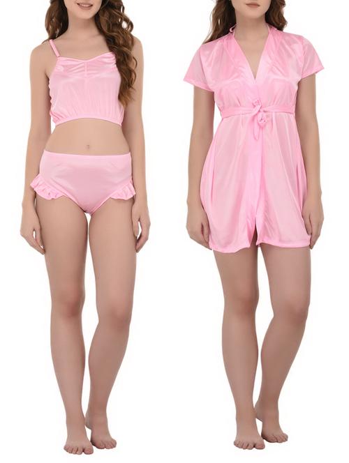 pink solid sleepwear robe set - 14433551 - Very Small Image - 1