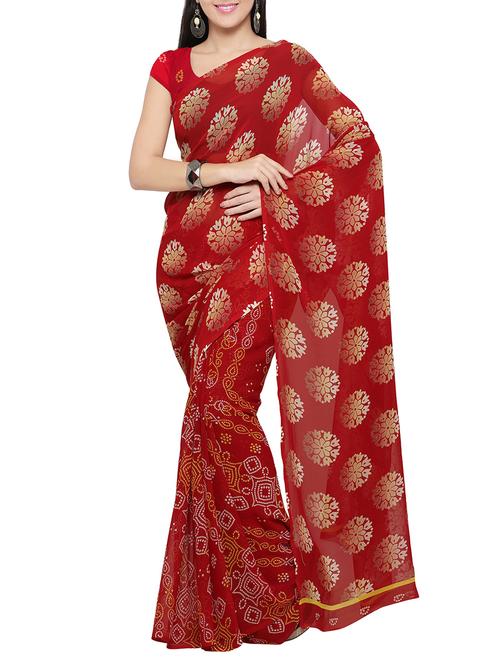 maroon georgette printed saree with blouse - 14433807 - Very Small Image - 1