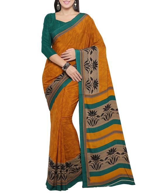 yellow crepe printed saree - 14433821 - Very Small Image - 1