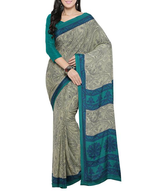 beige crepe printed saree with blouse - 14433824 - Very Small Image - 1