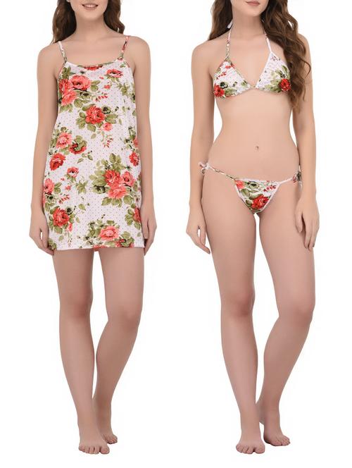 floral nighty with bikini set - 14434707 - Very Small Image - 1