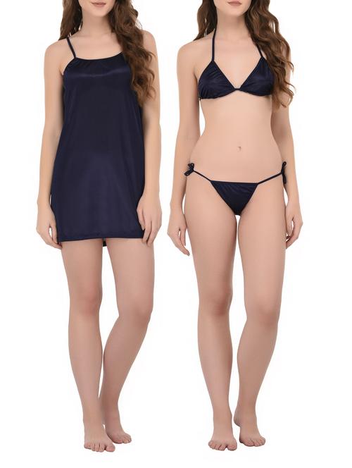 women satin nighty with bra panty set - 14434716 - Very Small Image - 1
