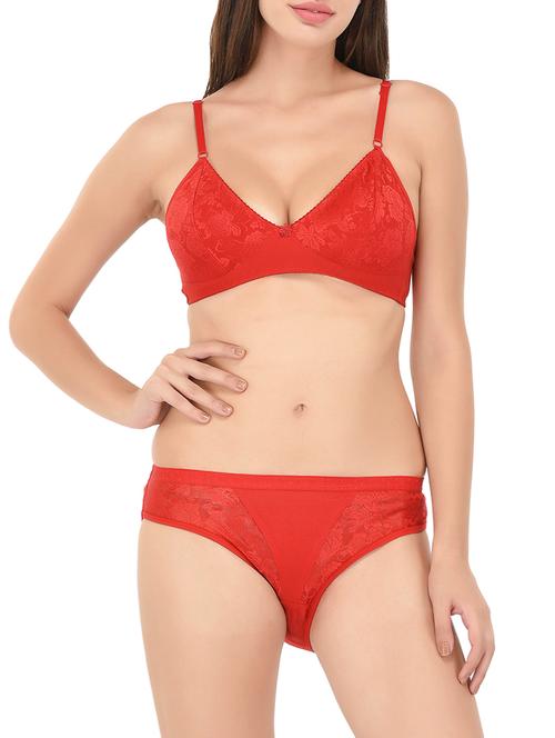 red cotton bra and panty set - 14434896 - Very Small Image - 1