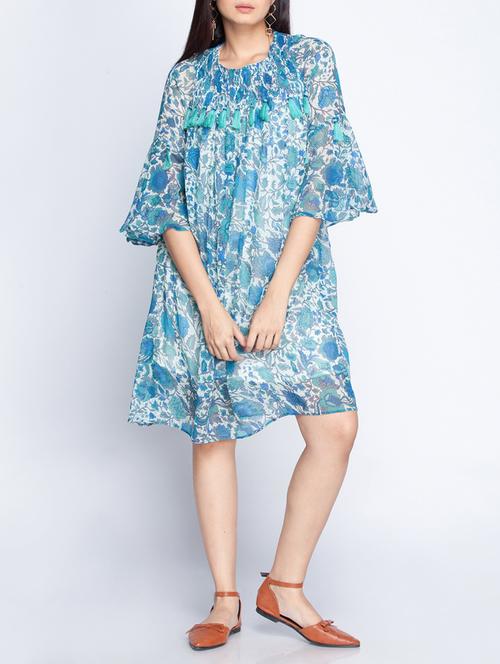 blue floral printed dress - 14435291 - Very Small Image - 1