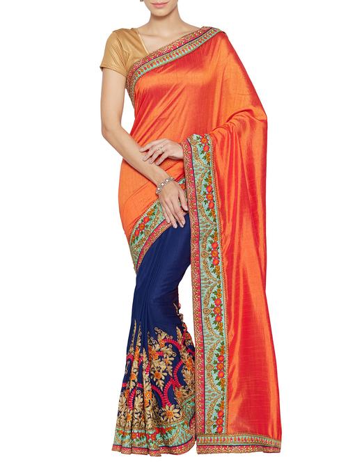 orange silk half and half saree with blouse - 14435687 - Very Small Image - 1