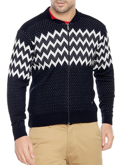 navy blue acrylic casual jacket - 14435982 - Very Small Image - 1