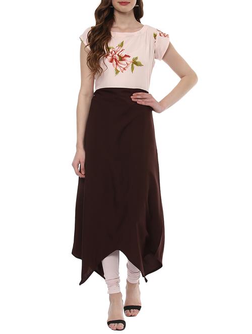 brown crepe asymmetric kurta - 14436495 - Very Small Image - 1