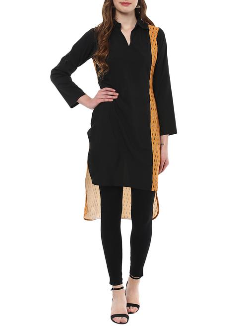 black crepe straight kurta - 14436497 - Very Small Image - 1