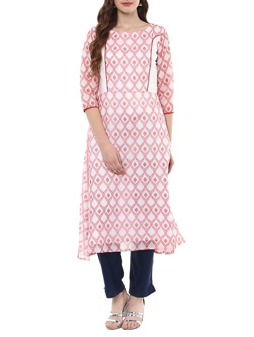 pink chanderi a-line kurta - 14436498 - Very Small Image - 1