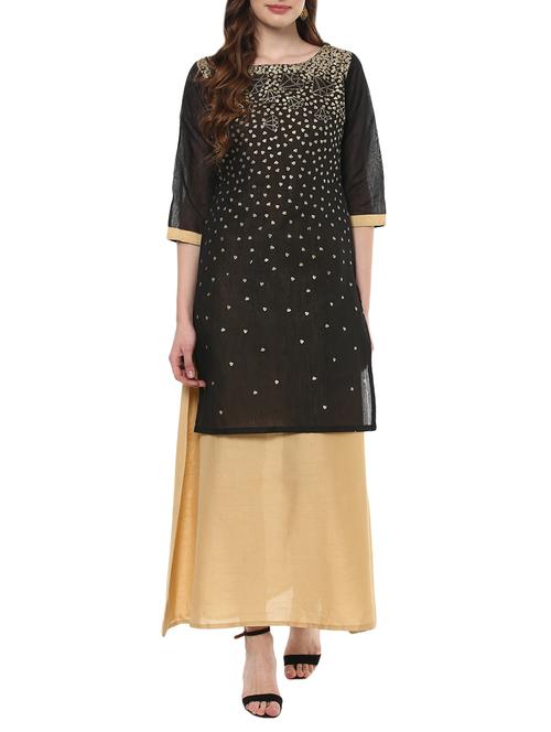 black chanderi a-line kurta - 14436501 - Very Small Image - 1