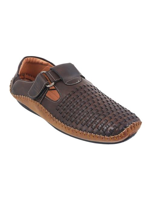 brown leatherette slip on sandals - 14437110 - Very Small Image - 1