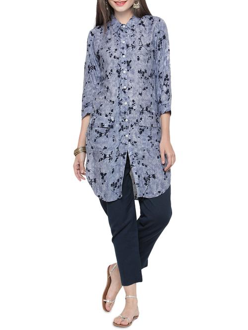 printed shirt collar kurta - 14437443 - Very Small Image - 1