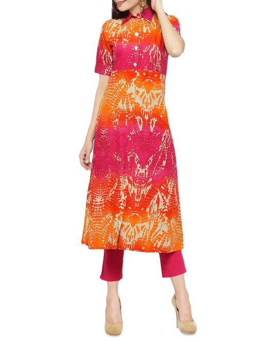 pink cotton aline kurta - 14437483 - Very Small Image - 1