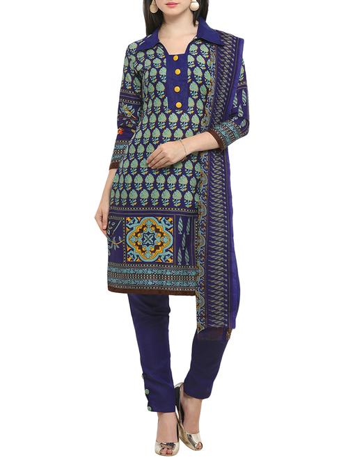 blue poly cotton dress material - 14437779 - Very Small Image - 1