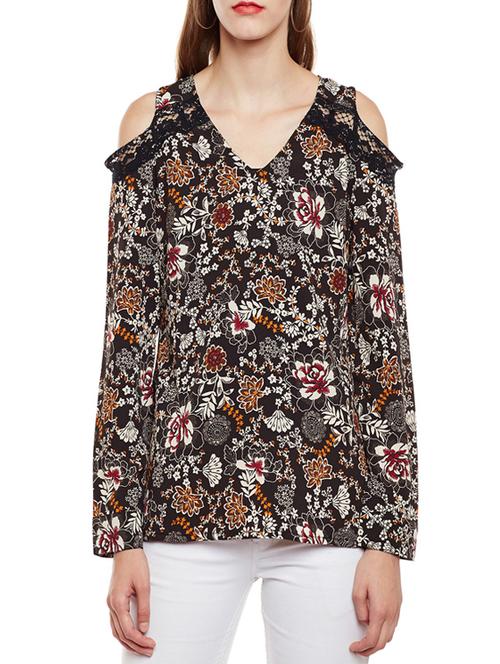 lace detailed cold shoulder floral top - 14438489 - Very Small Image - 1