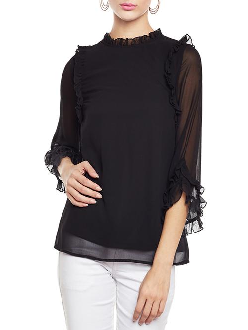 frilled detail sheer sleeved top - 14438506 - Very Small Image - 1
