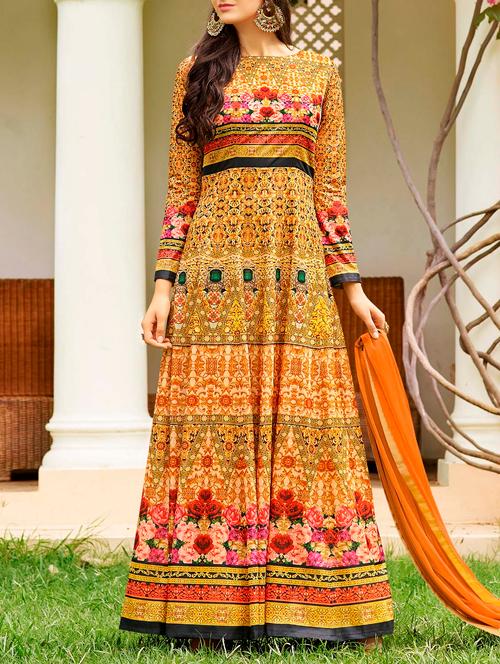 orange silk unstitched suit - 14440404 - Very Small Image - 1