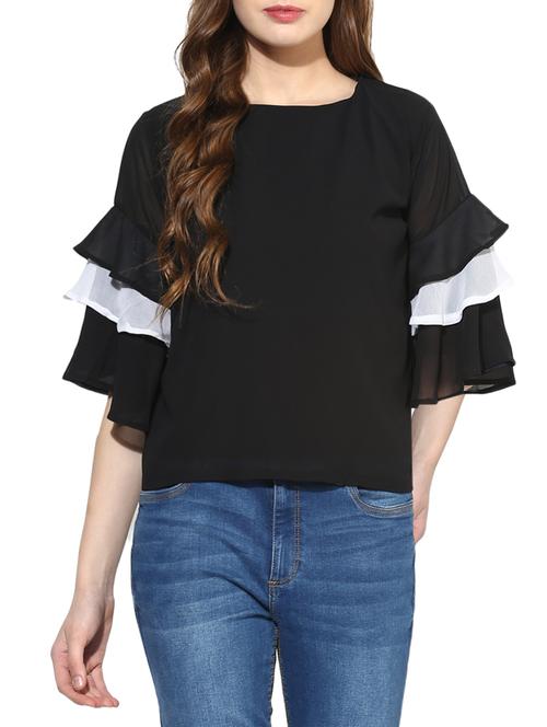 black ruffle sleeved top - 14441231 - Very Small Image - 1