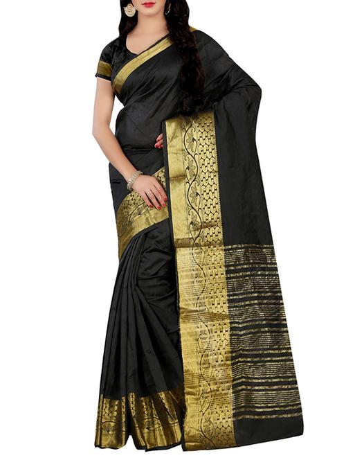 black silk blend woven bordered saree with blouse - 14441474 - Very Small Image - 1