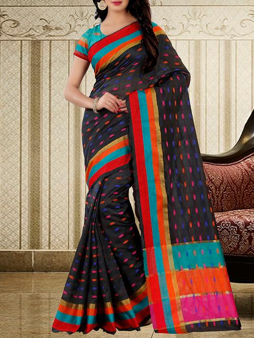 black silk blend woven saree with blouse - 14441485 - Very Small Image - 1