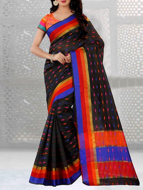 black silk blend woven saree with blouse - 14441488 - Very Small Image - 1