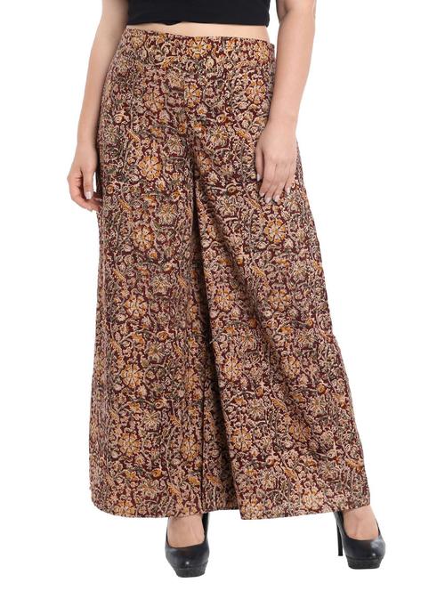 brown cotton printed palazzo - 14441832 - Very Small Image - 1