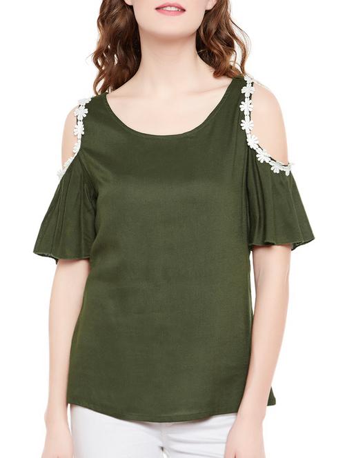 olive cold shoulder top - 14442231 - Very Small Image - 1